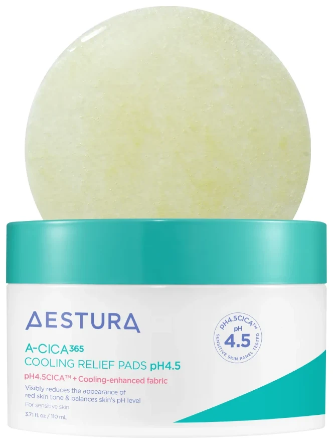 Aestura A-Cica365 Cooling Relief Toner Pads pH4.5 with Centella Asiatica + Hyaluronic Acid